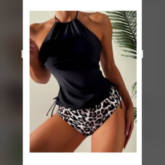 SHEIN Other - SHEIN Black and Brown Leopard Print Tankini Swimsuit top and bottom sz xl